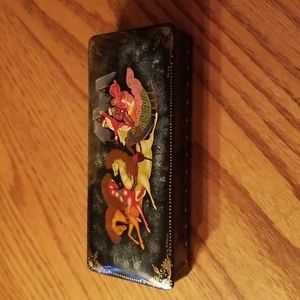 Vintage Russian Black Laquer Troika Scene Hinged Jewelry Box, signed